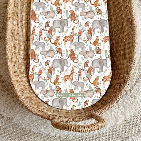 Colourful Jungle Animals PVC Changing Basket Liner | Bobbin and Bumble