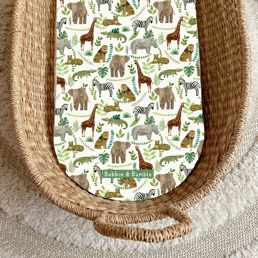 Safari Animals PVC Changing Basket Liner | Bobbin and Bumble | Bobbin and Bumble.