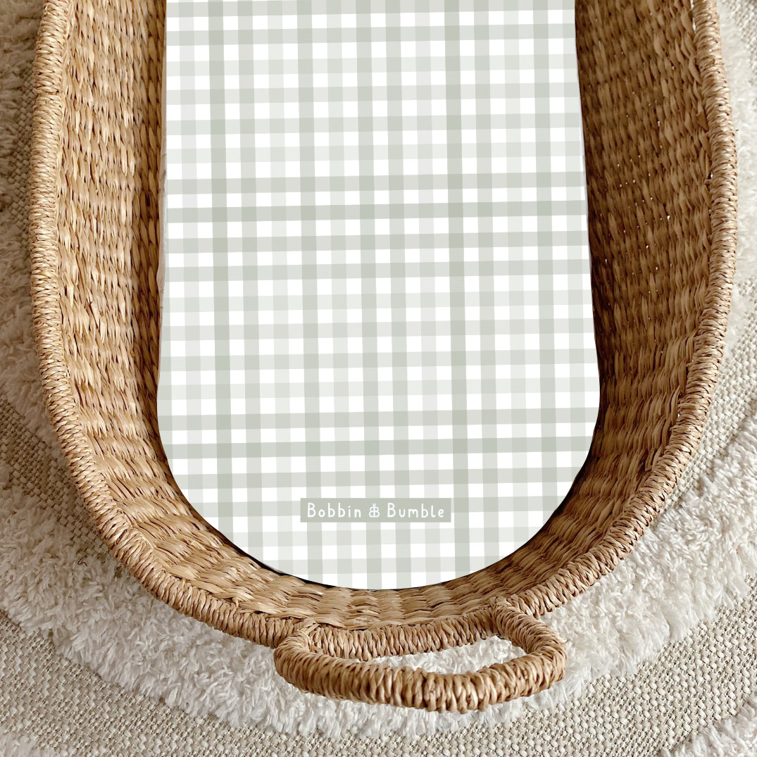 Sage Gingham PVC Changing Basket Liner | Bobbin and Bumble | Bobbin and Bumble.