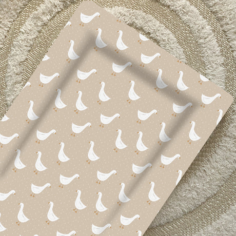 Deluxe Baby Changing Mat - White Goose Unisex Print | Bobbin and Bumble.