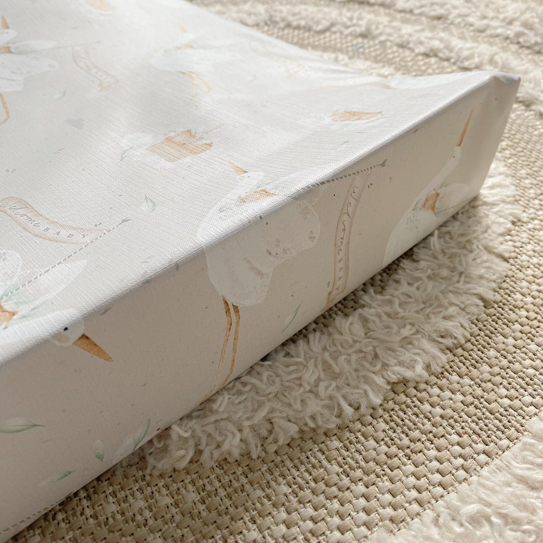 Anti-Roll Wedge Baby Changing Mat - Welcome Baby Print | Bobbin and Bumble.