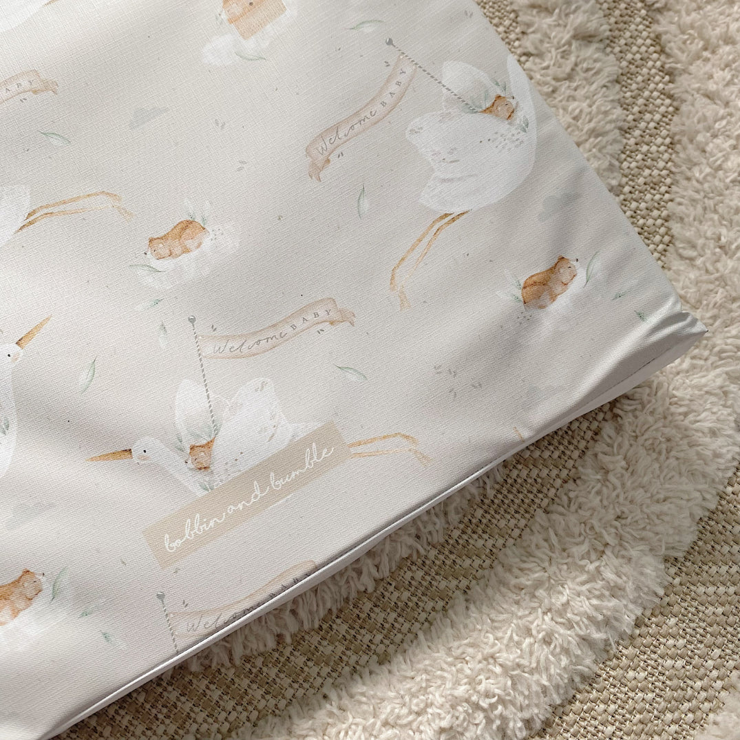 Anti-Roll Wedge Baby Changing Mat - Welcome Baby Print | Bobbin and Bumble.