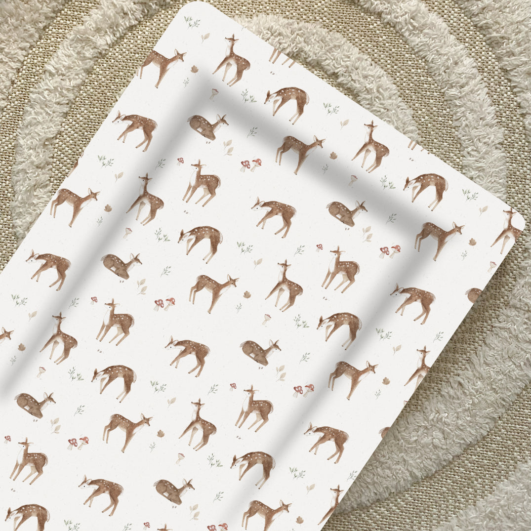 Deluxe Baby Changing Mat - Fawn Deer Print | Bobbin and Bumble.