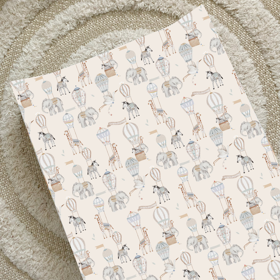 Wedge Baby Changing Mat - Beige Hot Air Balloons Print | Bobbin and ...