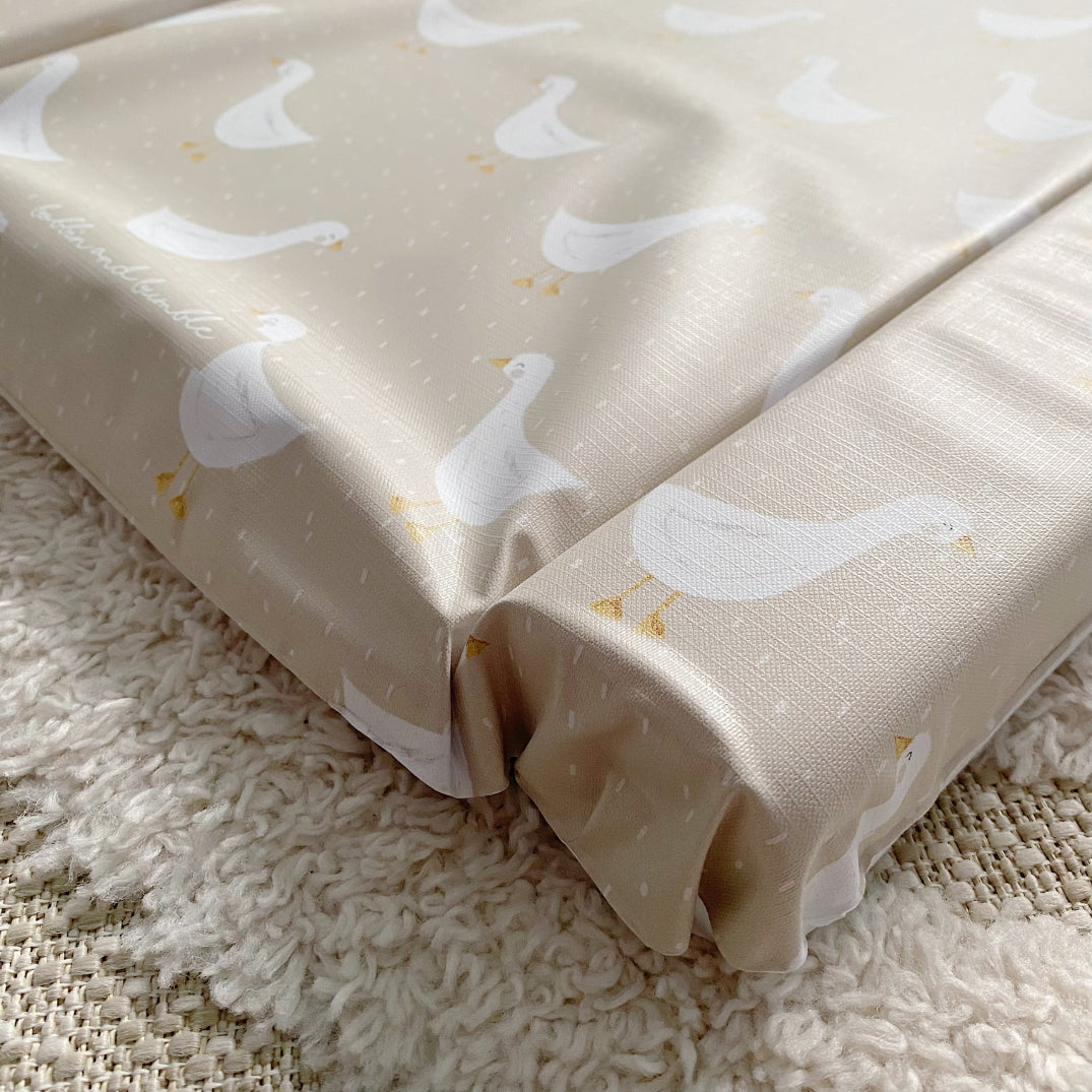 Deluxe Baby Changing Mat - White Goose Unisex Print | Bobbin and Bumble.