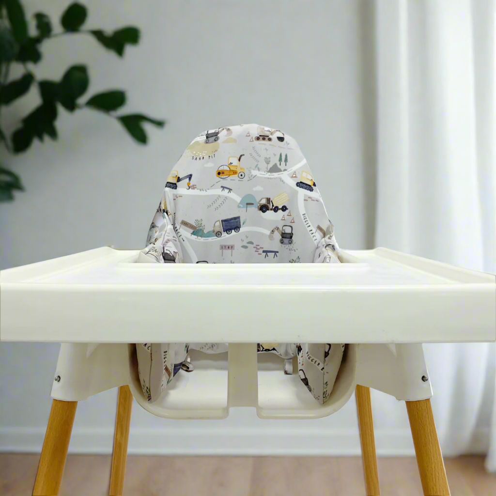 IKEA High Chair waterproof Cover - Diggerland Print | Bobbin and Bumble.