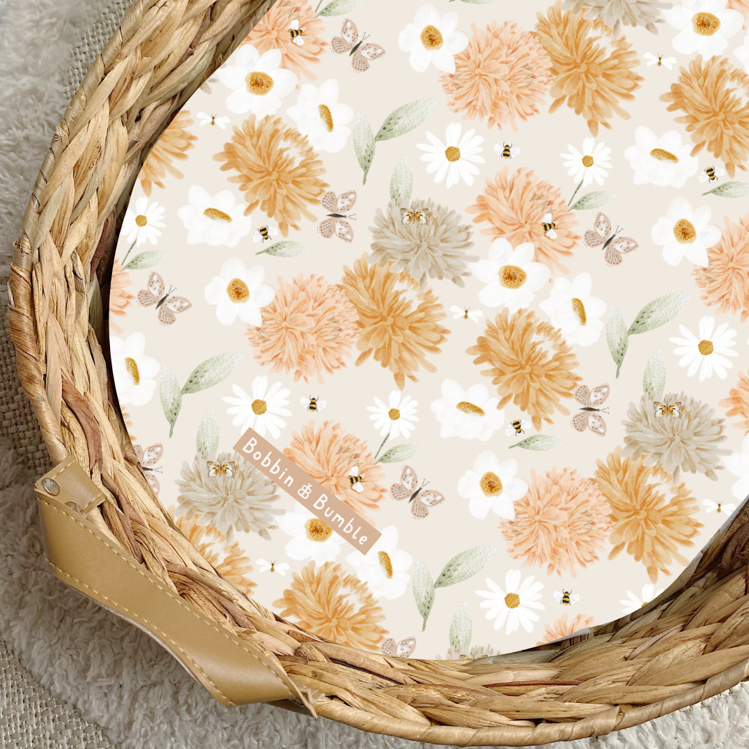 Peach and Cream Peony PVC Changing Basket Liner | Bobbin and Bumble | Bobbin and Bumble.