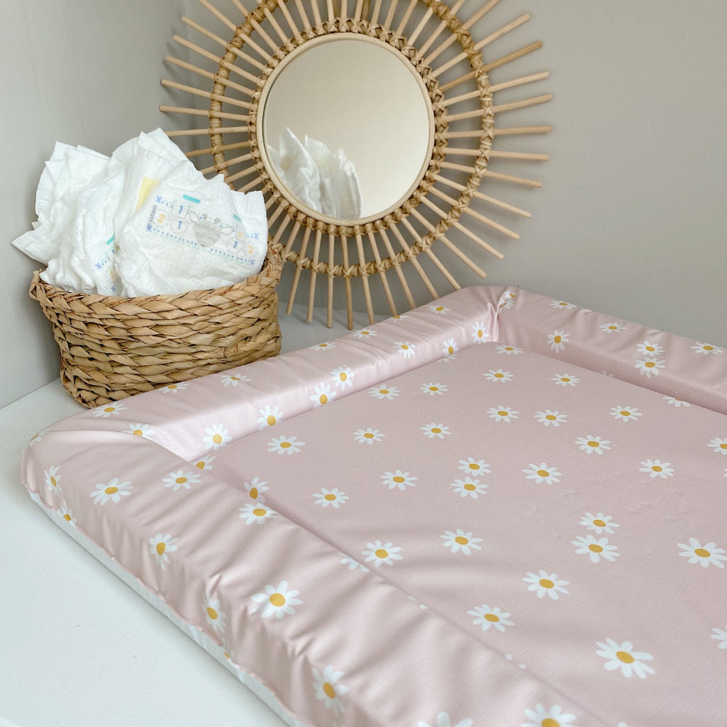 Deluxe Baby Changing Mat - Pink Daisy Print | Bobbin and Bumble.