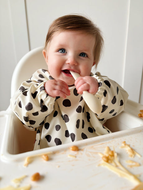 Long Sleeved Baby Bib - Spotty print