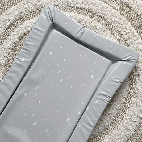 Deluxe Baby Changing Mat - Grey-green moon and stars Print | Bobbin and Bumble.