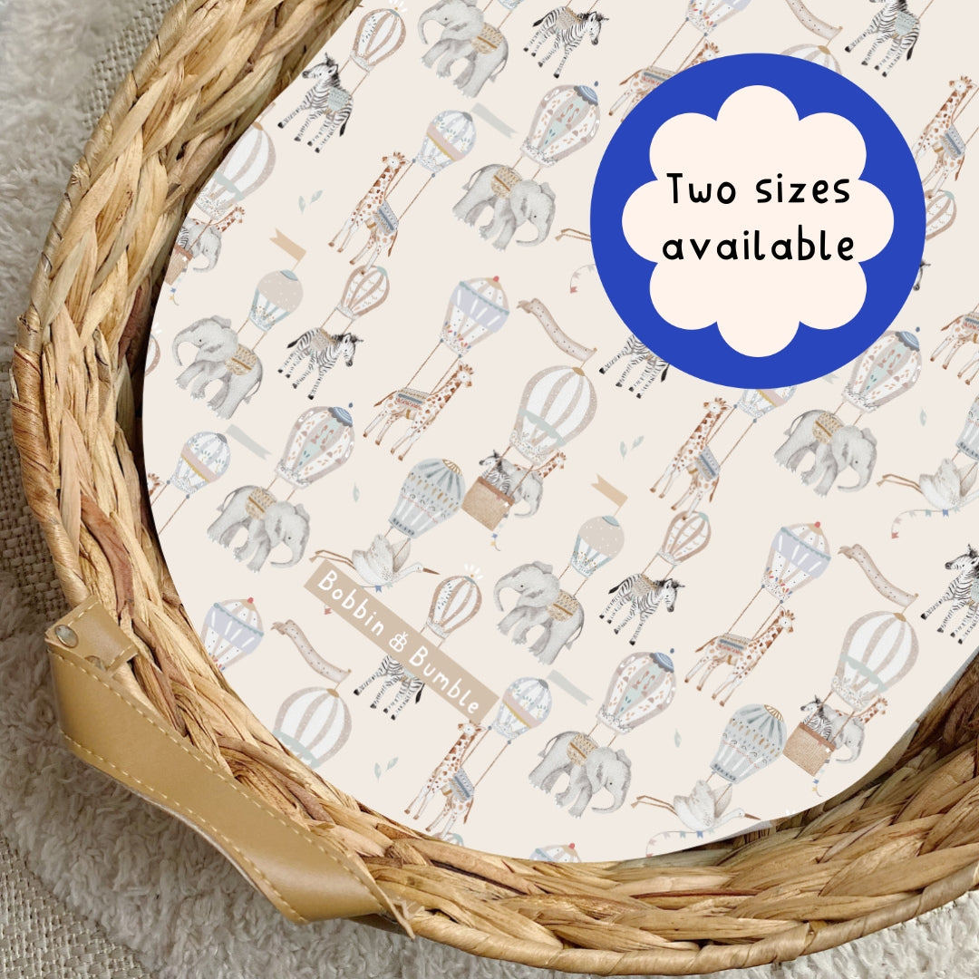 Beige Hot Air Balloon Animals PVC Changing Basket Liner | Bobbin and Bumble | Bobbin and Bumble.