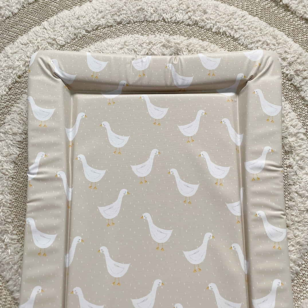 Deluxe Baby Changing Mat - White Goose Unisex Print | Bobbin and Bumble.