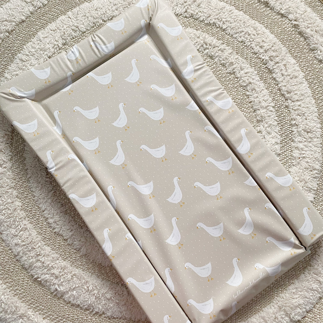 Deluxe Baby Changing Mat - White Goose Unisex Print | Bobbin and Bumble.