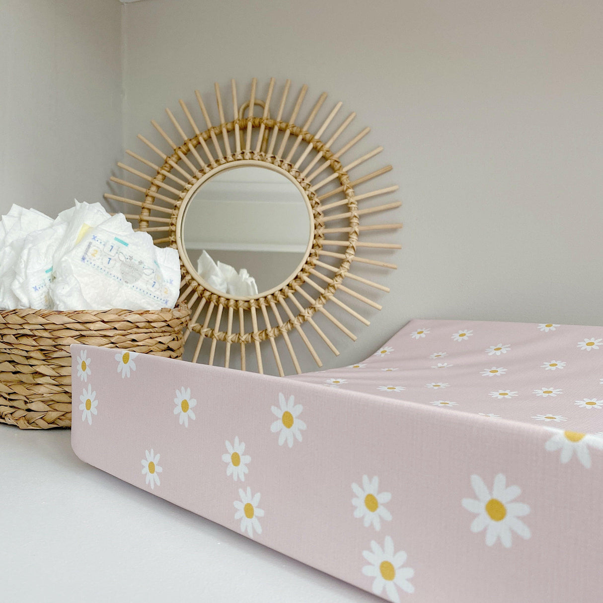 Anti-Roll Wedge Changing Mat - Pink Daisy Print | Bobbin and Bumble.