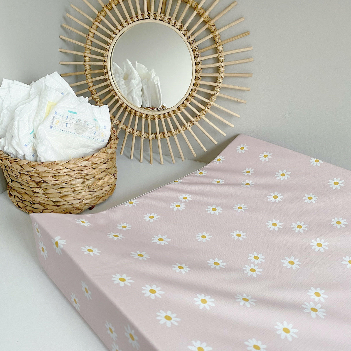 Anti-Roll Wedge Changing Mat - Pink Daisy Print | Bobbin and Bumble.