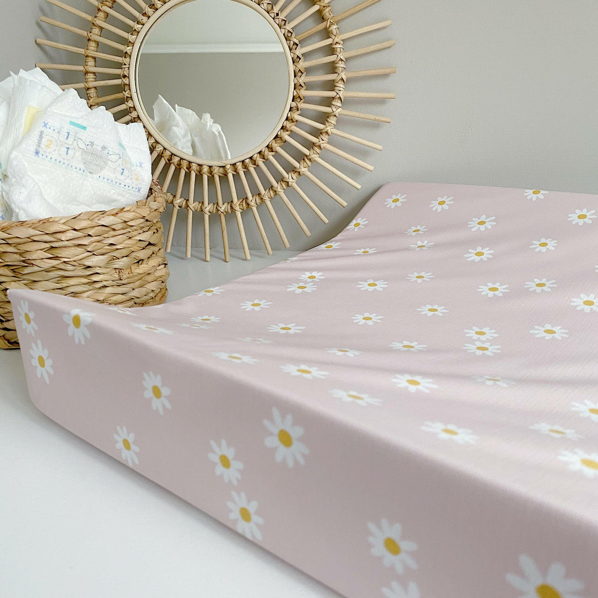 Anti-Roll Wedge Changing Mat - Pink Daisy Print | Bobbin and Bumble.