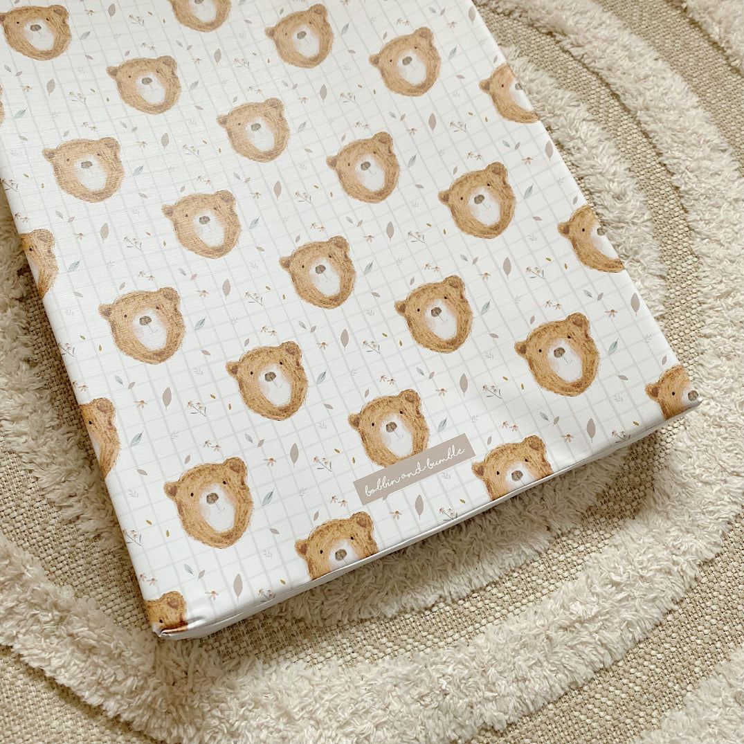 Anti-Roll Wedge Baby Changing Mat - Bru Bear Print | Bobbin and Bumble.