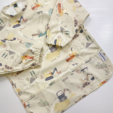 Long Sleeved Baby Bib - Digger Land Print | Bobbin and Bumble.