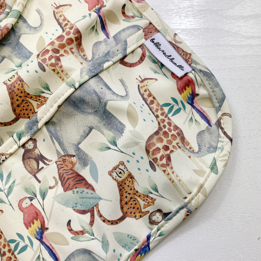 Long Sleeved Baby Bib - Jungle Animals Print | Bobbin and Bumble.