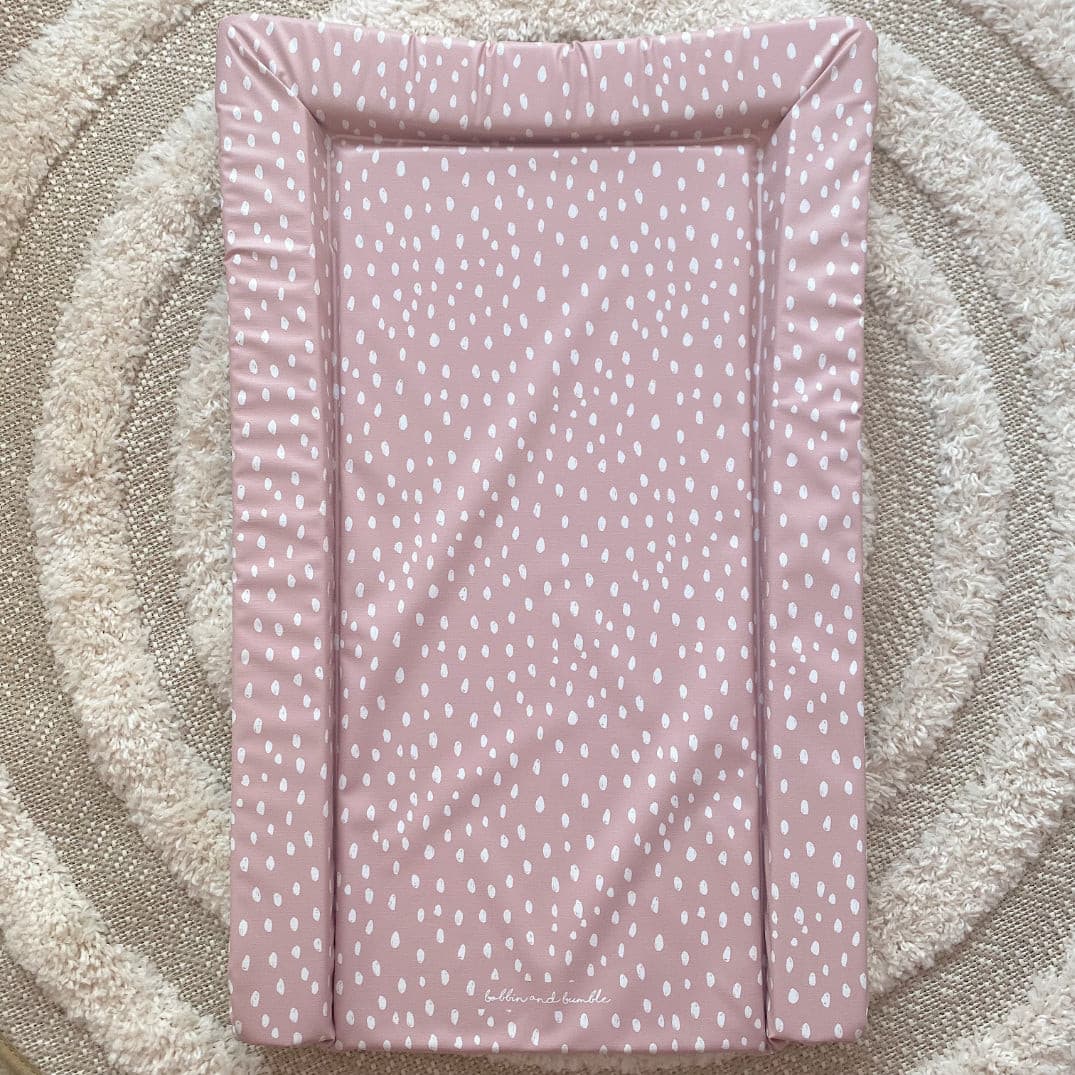 Deluxe Baby Changing Mat - Dusky Pink Spots Print | Bobbin and Bumble.