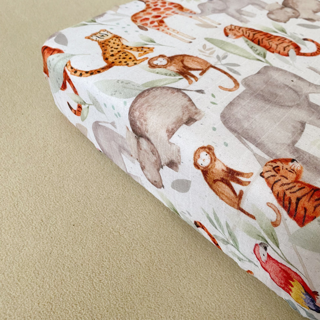 CLEARANCE: Jungle Animals Baby Cot Bed Sheet – Limited Stock | Bobbin and Bumble.