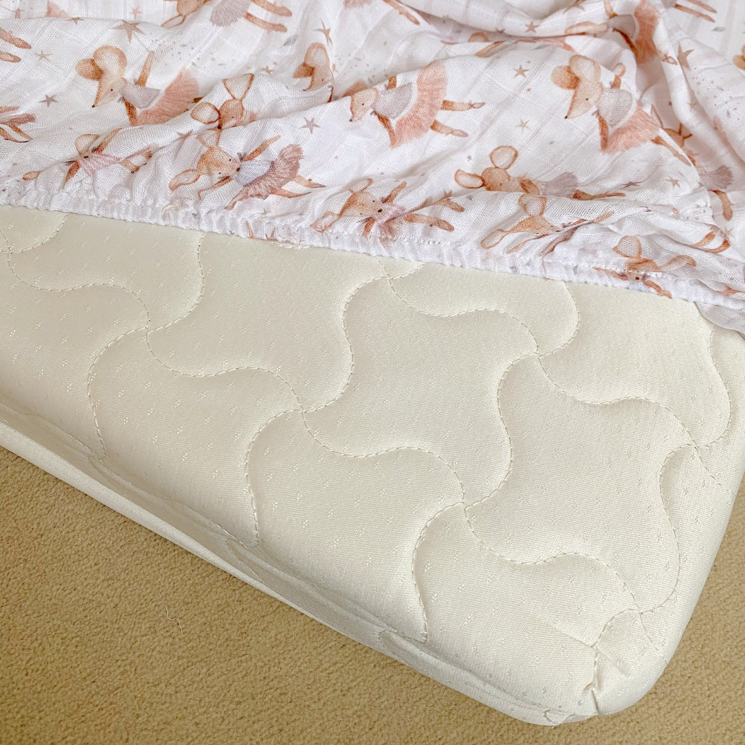 CLEARANCE: Dottie Mouse Baby Cot Bed Sheet – Limited Stock | Bobbin and Bumble.