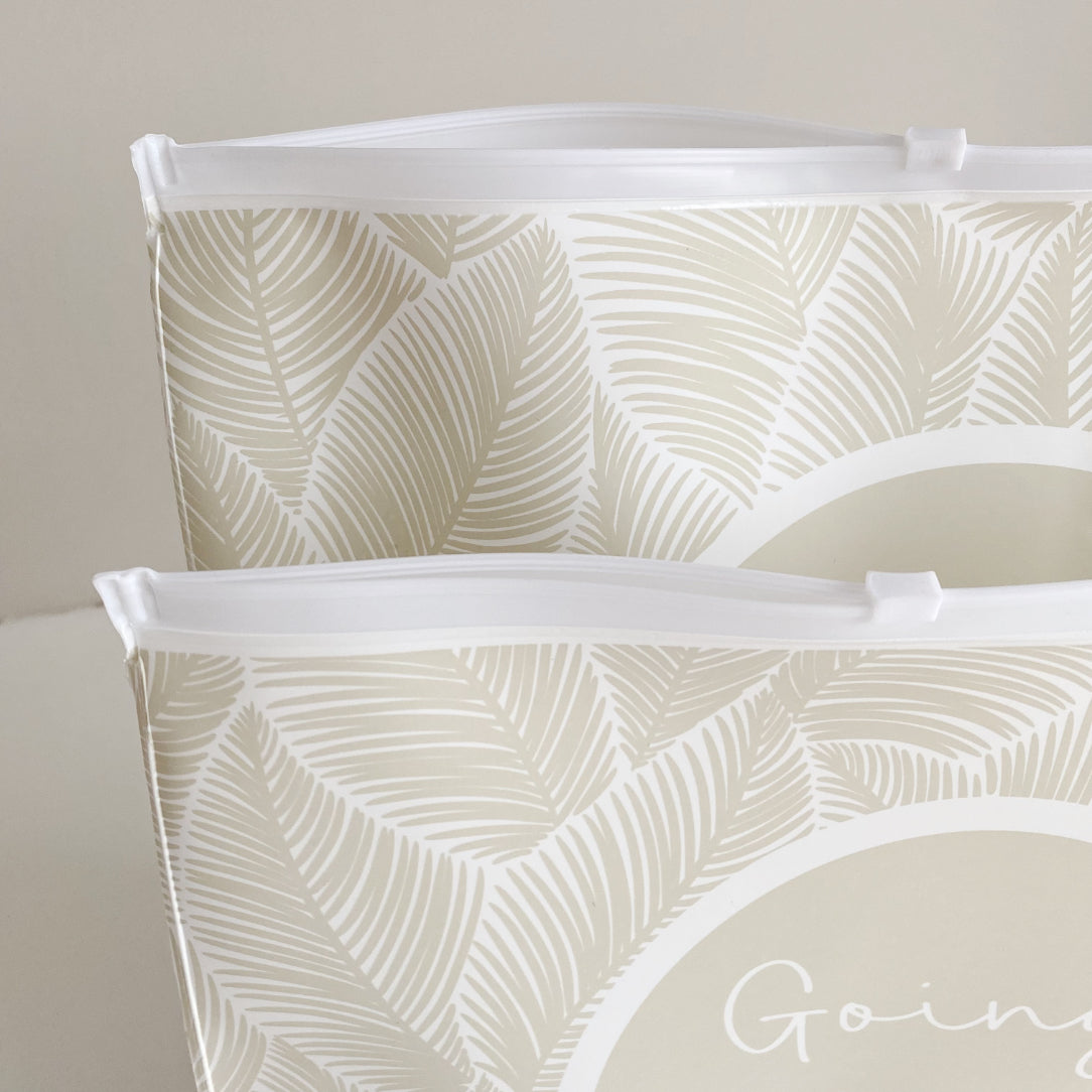 Unisex Zip Lock Hospital Organiser Bags - Beige Leaf Print | Bobbin and Bumble.