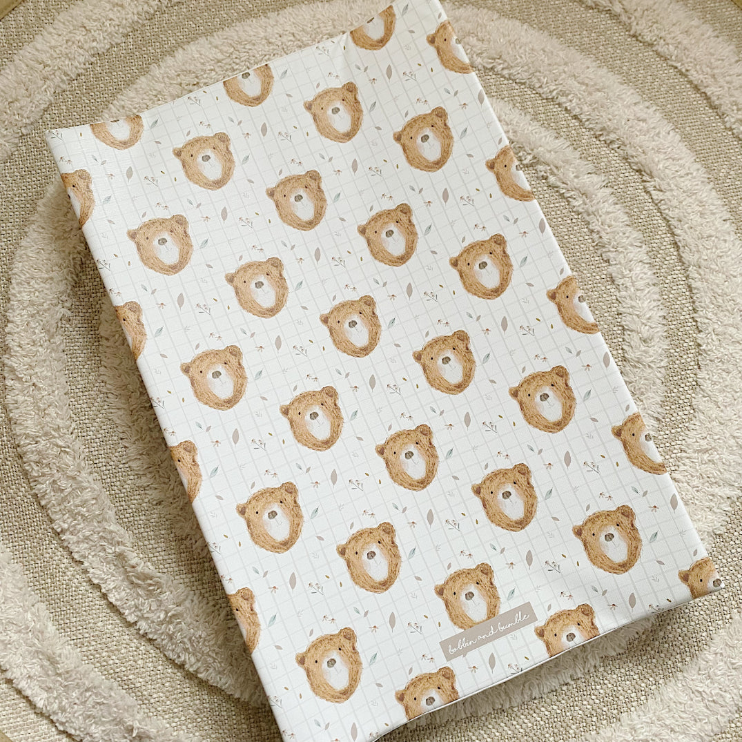 Anti-Roll Wedge Baby Changing Mat - Bru Bear Print | Bobbin and Bumble.