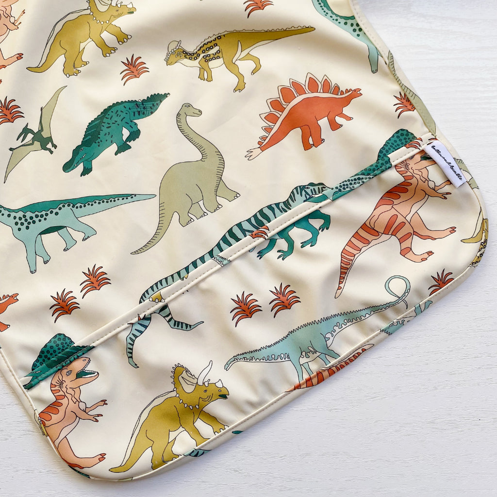 Long Sleeved Baby Bib - Dinosaur print | Bobbin and Bumble.