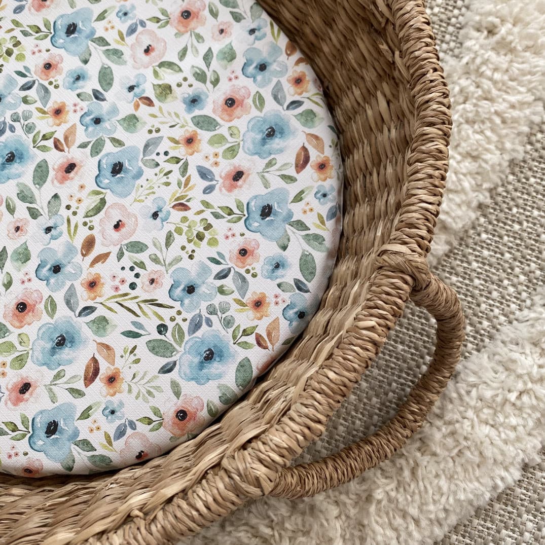 Basket Changing Mat - Blue Floral Print | Bobbin and Bumble.