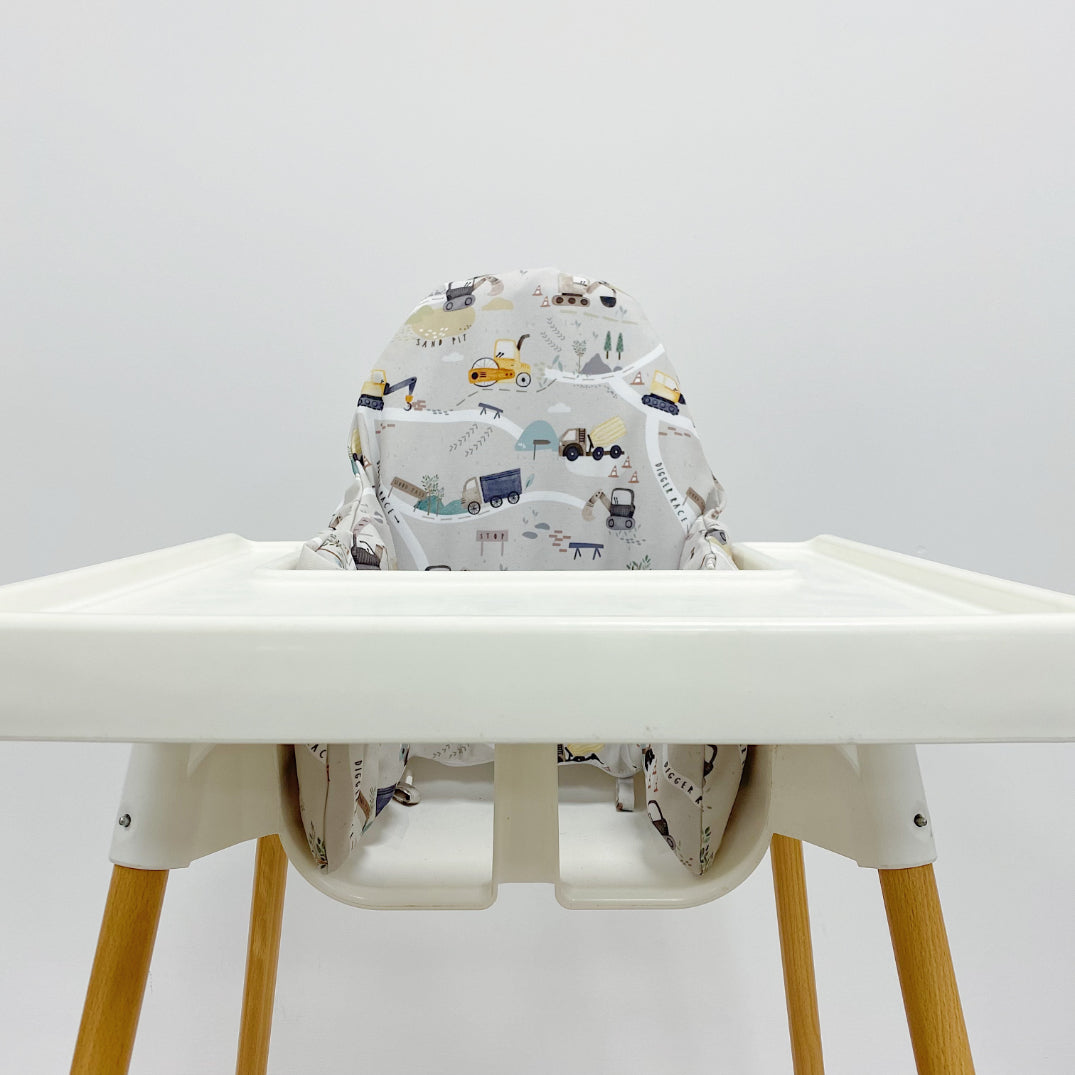 IKEA High Chair waterproof Cover - Diggerland Print | Bobbin and Bumble.