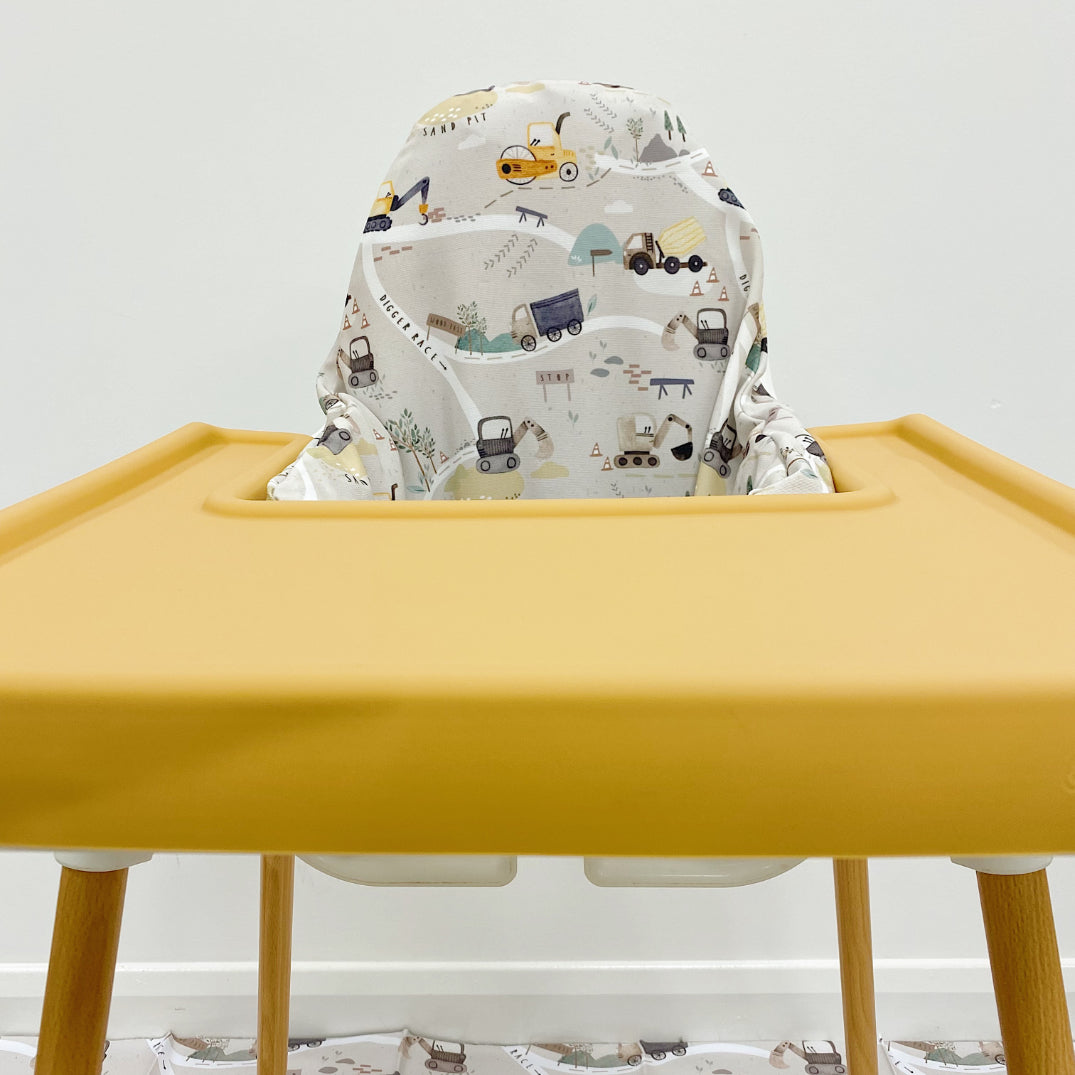 IKEA High Chair waterproof Cover - Diggerland Print | Bobbin and Bumble.