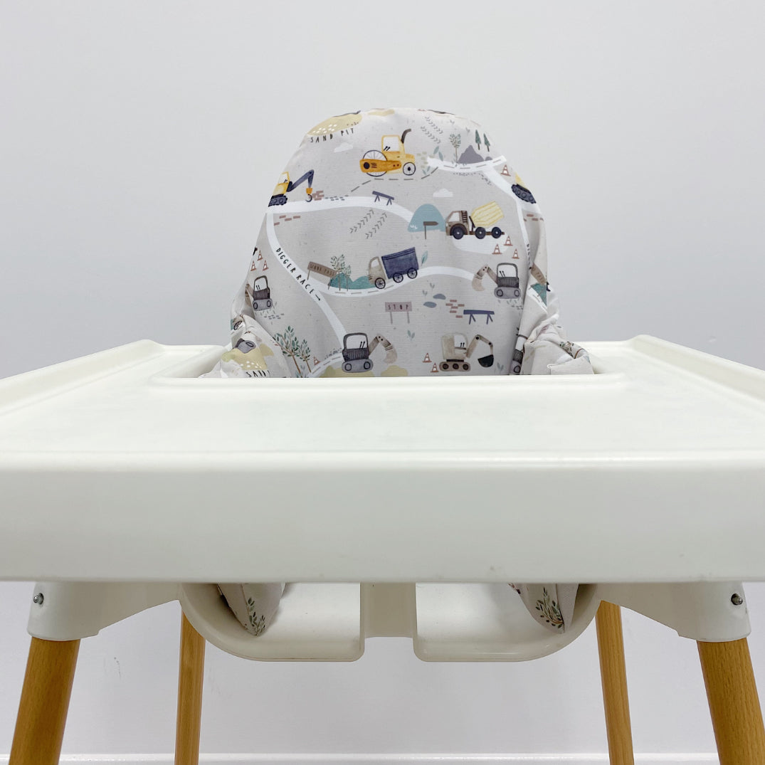 IKEA High Chair waterproof Cover - Diggerland Print | Bobbin and Bumble.