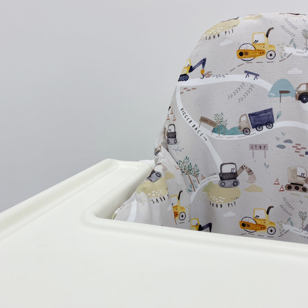 IKEA High Chair waterproof Cover - Diggerland Print | Bobbin and Bumble.