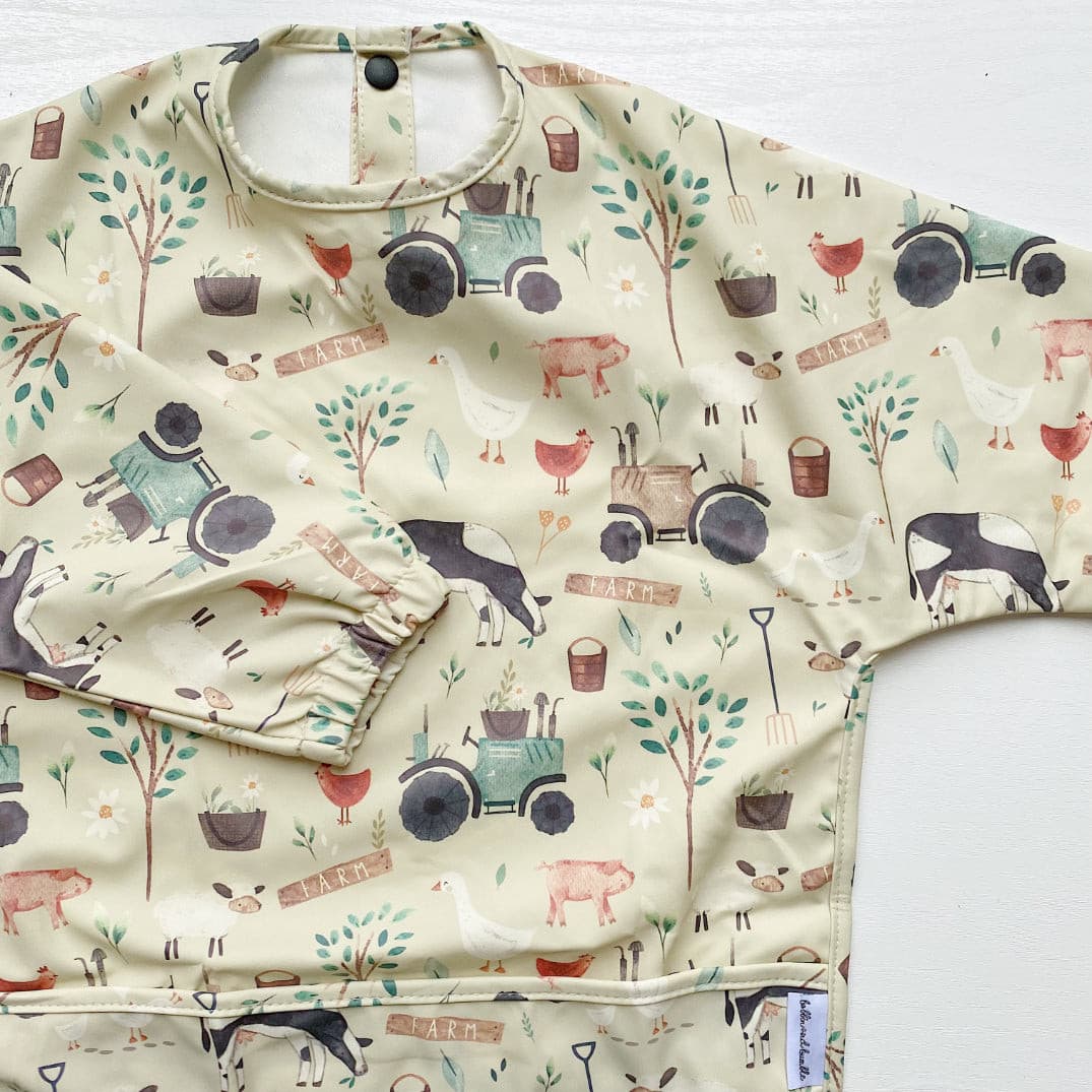 Long Sleeved Baby Bib - Farm Yard Print | Bobbin and Bumble.