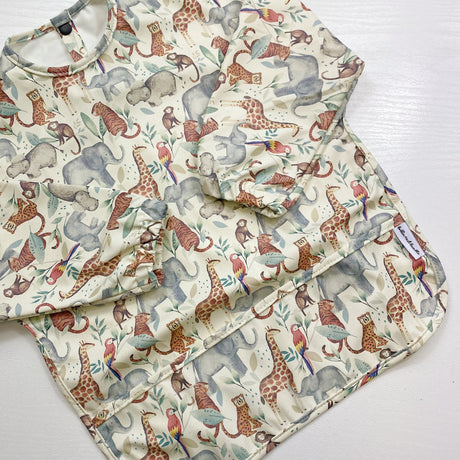 Long Sleeved Baby Bib - Jungle Animals Print | Bobbin and Bumble.