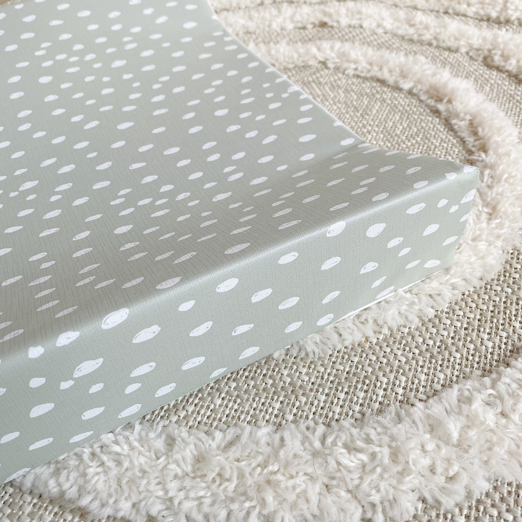 Anti-Roll Wedge Changing Mat - Sage Green Spotty Print | Bobbin and Bumble.