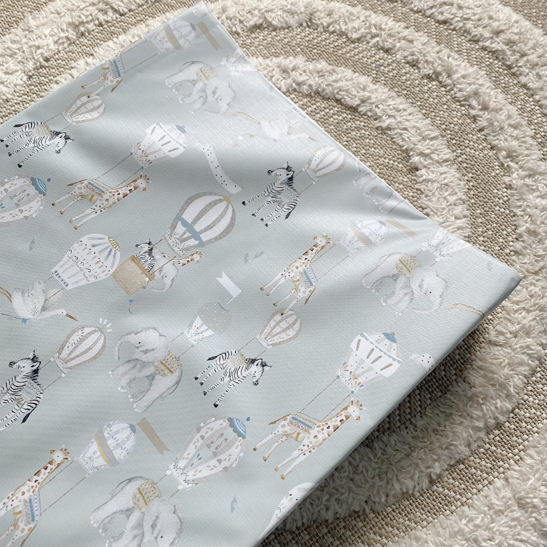 Anti-Roll Wedge Baby Changing Mat - Blue Hot Air Balloons Print | Bobbin and Bumble.