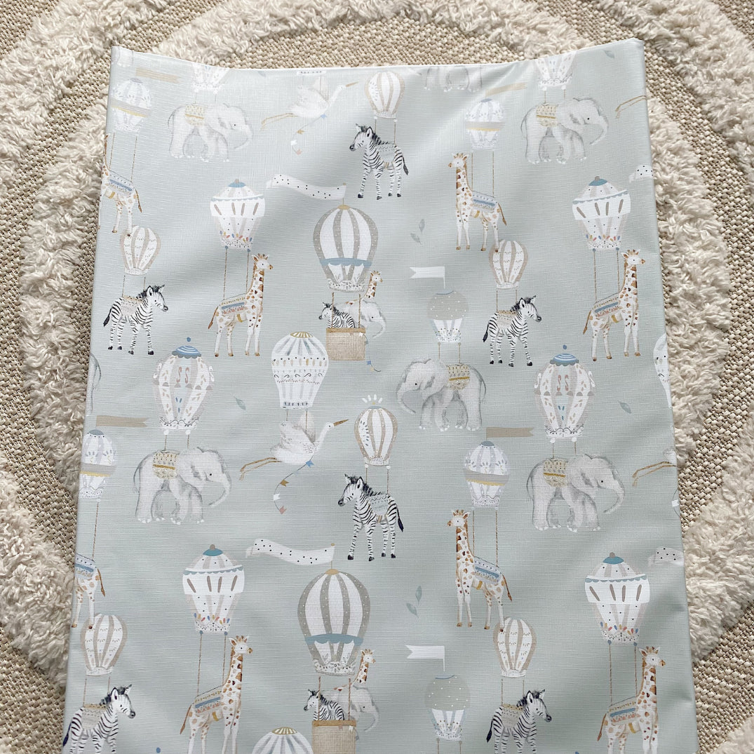 Anti-Roll Wedge Baby Changing Mat - Blue Hot Air Balloons Print | Bobbin and Bumble.