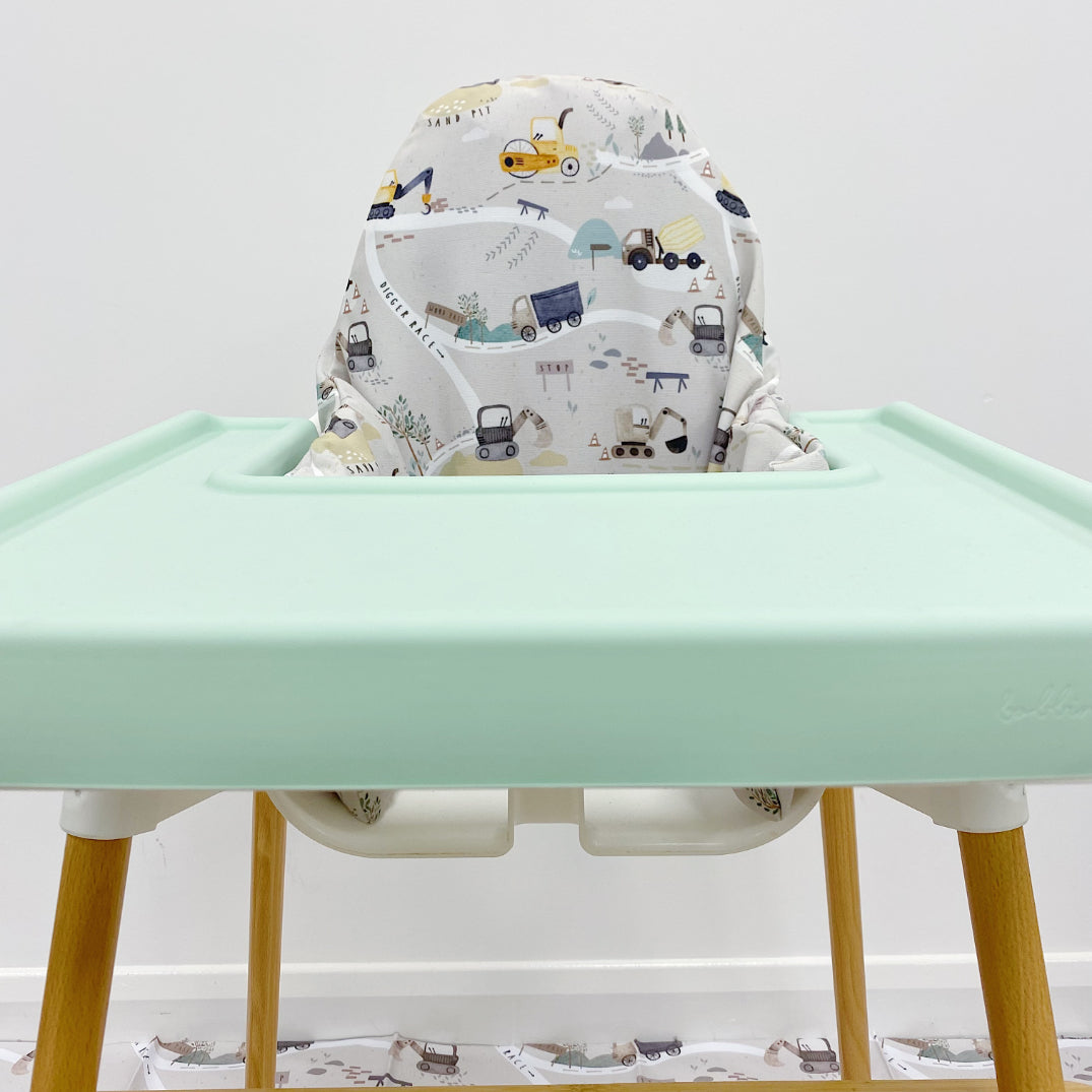 IKEA High Chair waterproof Cover - Diggerland Print | Bobbin and Bumble.