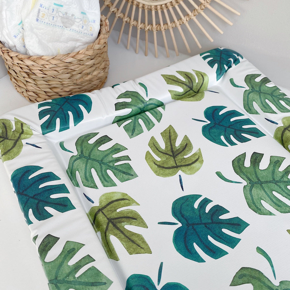 Deluxe Baby Changing Mat - Monstera Leaf Print | Bobbin and Bumble.