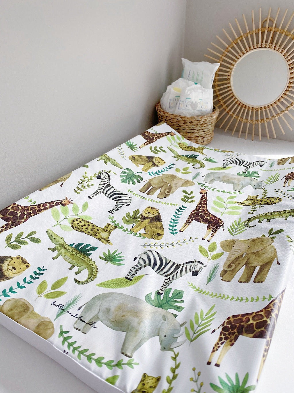 Anti-Roll Wedge Changing Mat - Safari Animals Print | Bobbin and Bumble.