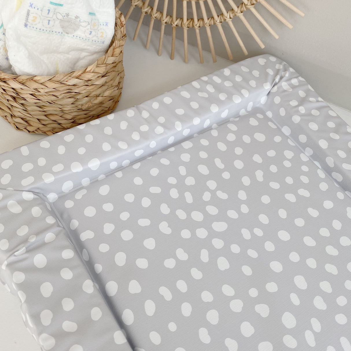 Deluxe Baby Changing Mat - Grey Spots Print | Bobbin and Bumble.