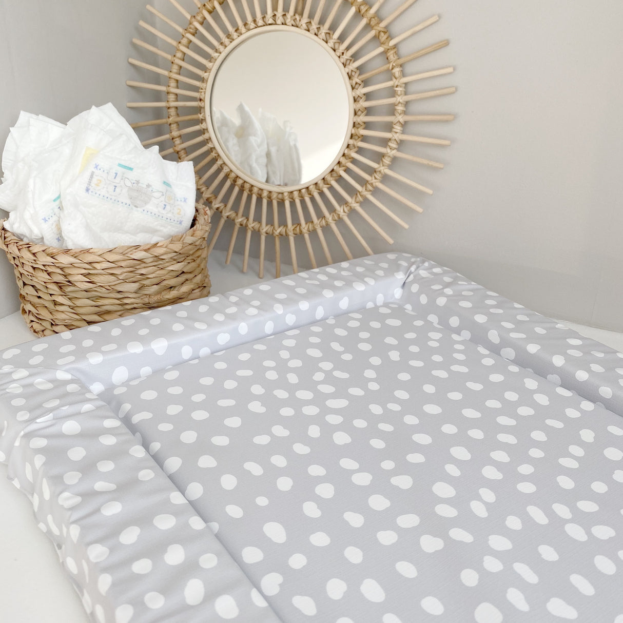 Deluxe Baby Changing Mat - Grey Spots Print | Bobbin and Bumble.