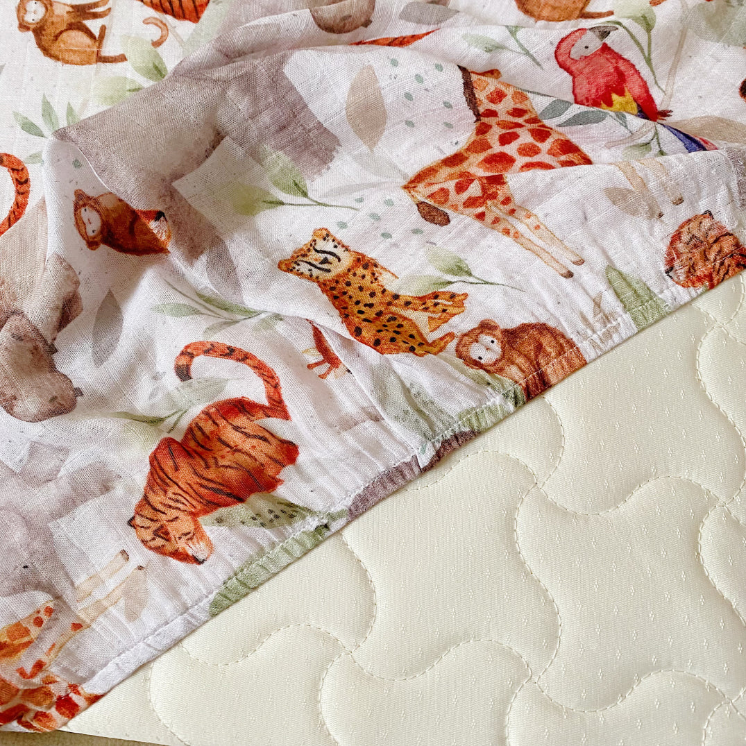 CLEARANCE: Jungle Animals Baby Cot Bed Sheet – Limited Stock | Bobbin and Bumble.