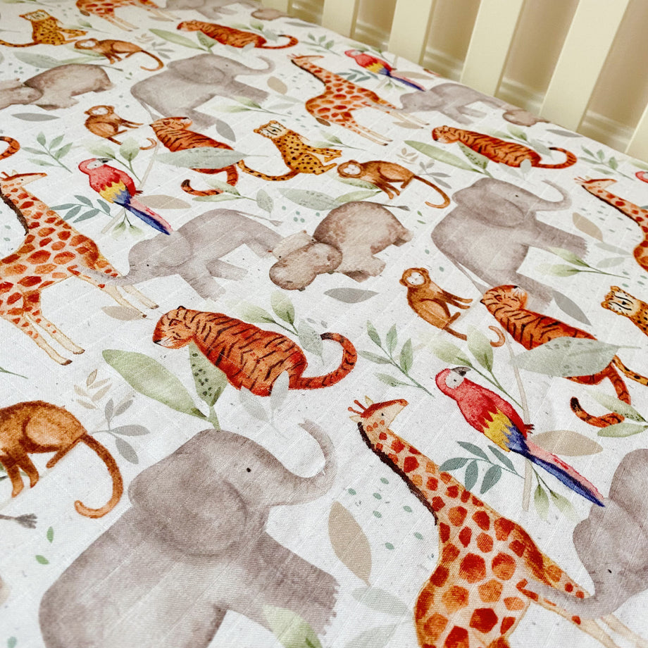 Clearance Baby Cot Bed Sheet Jungle Animals Bobbin Bumble Bobbin and Bumble