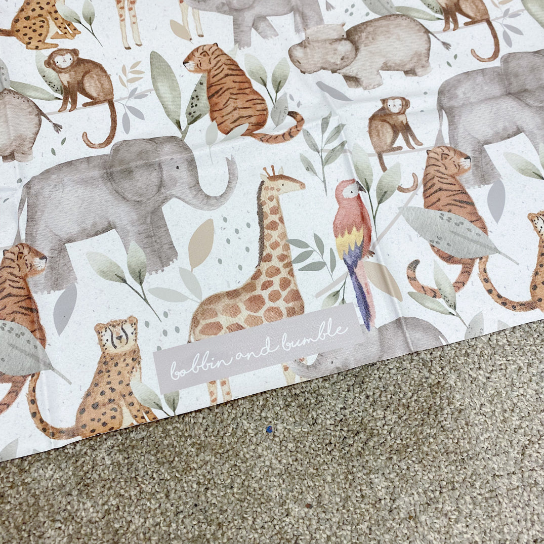 Large Baby Splash Mat // Highchair Messy Mat // Safari Animals Jungle Print  