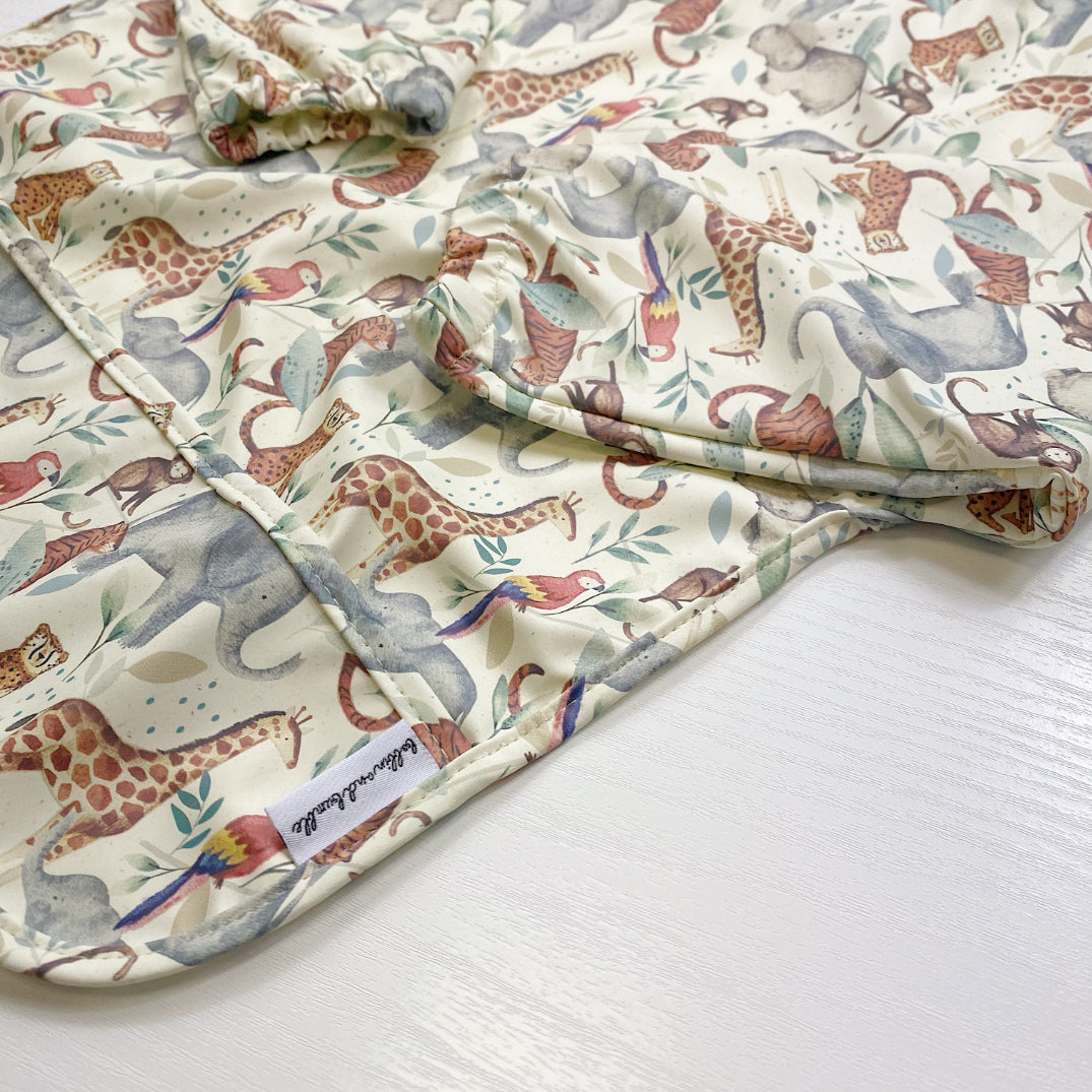 Long Sleeved Baby Bib - Jungle Animals Print | Bobbin and Bumble.