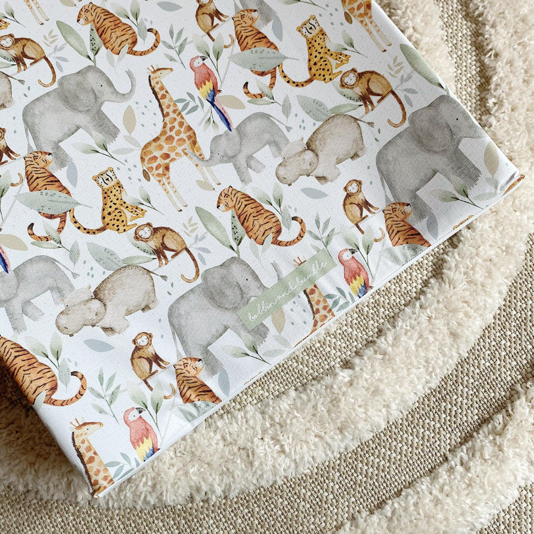 Anti-Roll Wedge Baby Changing Mat - Jungle Animals print | Bobbin and Bumble.