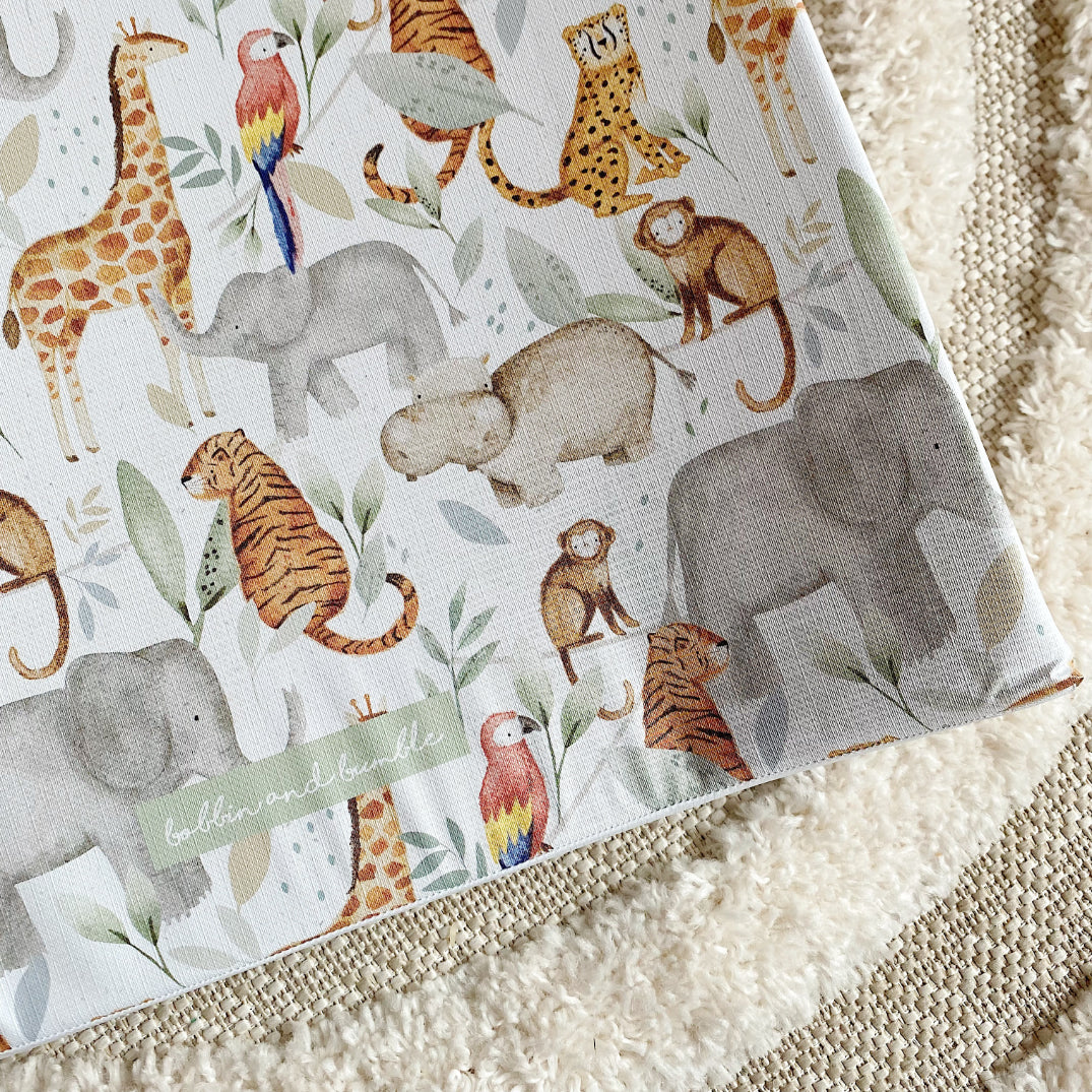 Anti-Roll Wedge Baby Changing Mat - Jungle Animals print | Bobbin and Bumble.